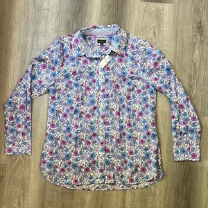 Vibrant Blue and Purple Floral Button Down Shirt